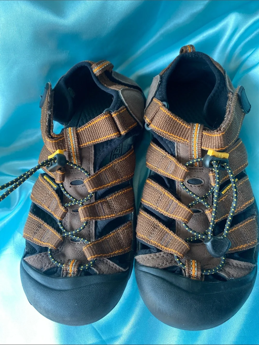 Keen Kids Brown Orange and Black Sport Sandals with Bungee Lacing